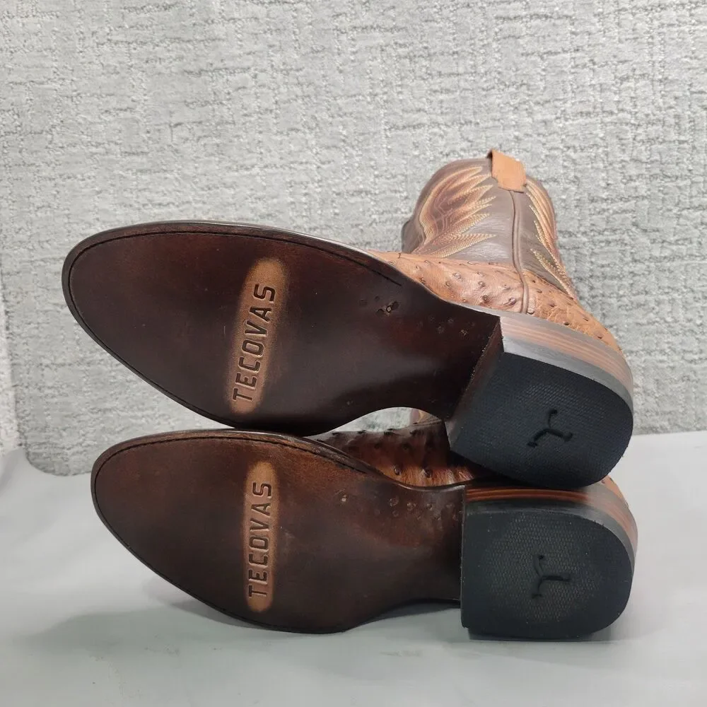 Tecovas The Wyatt II Men's Size US 8.5EE Pecan Ostrich Cowboy Western Boots.